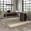 Hybrid 72W L Shaped Table Desk with Drawers in Black Walnut - Engineered Wood