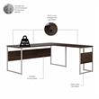 Hybrid 72W L Shaped Table Desk with Drawers in Black Walnut - Engineered Wood