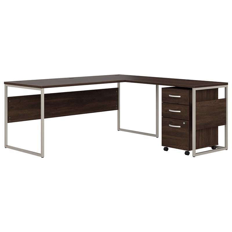 Hybrid 72W L Shaped Table Desk with Drawers in Black Walnut - Engineered Wood