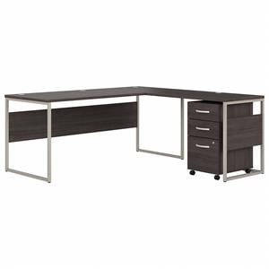 Hybrid 72W L Shaped Table Desk with Drawers in Storm Gray - Engineered Wood