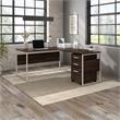 Hybrid 60W L Shaped Table Desk with Drawers in Black Walnut - Engineered Wood
