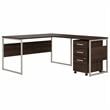 Hybrid 60W L Shaped Table Desk with Drawers in Black Walnut - Engineered Wood