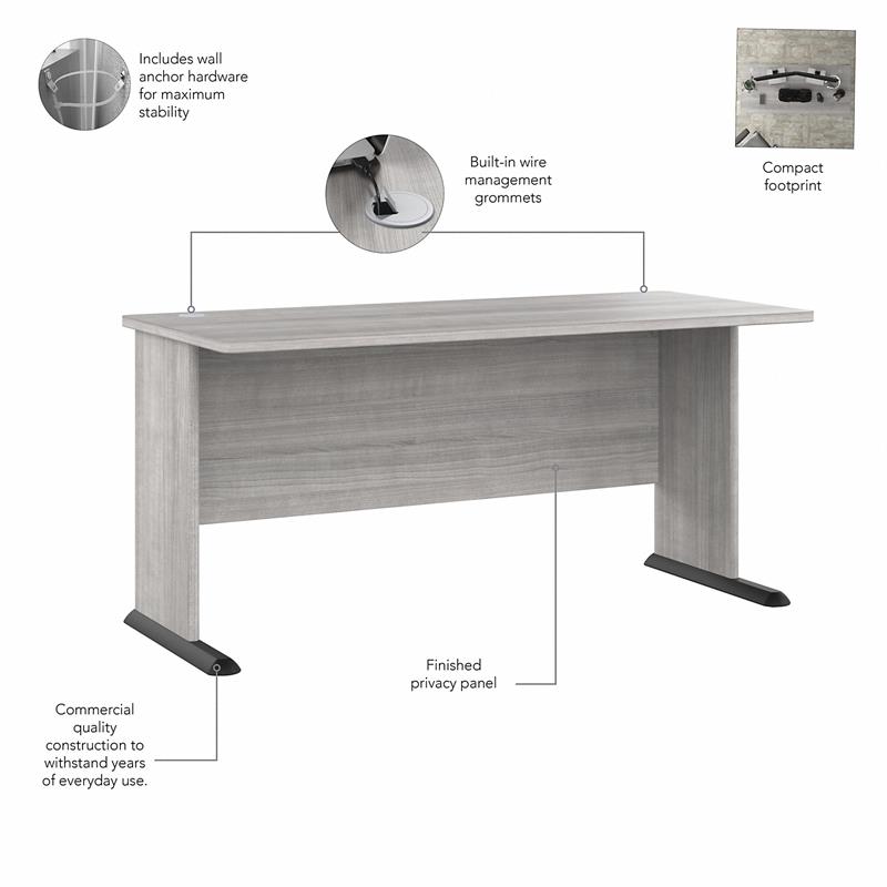 Studio A 60W Computer Desk with Drawers in Platinum Gray - Engineered Wood
