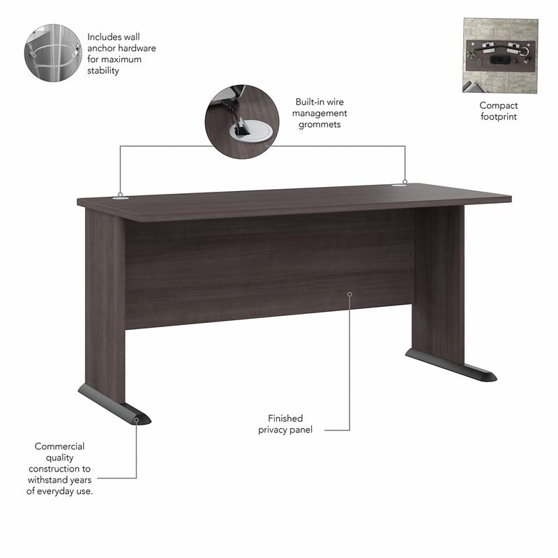 Studio A 60W Computer Desk with Drawers in Storm Gray - Engineered Wood