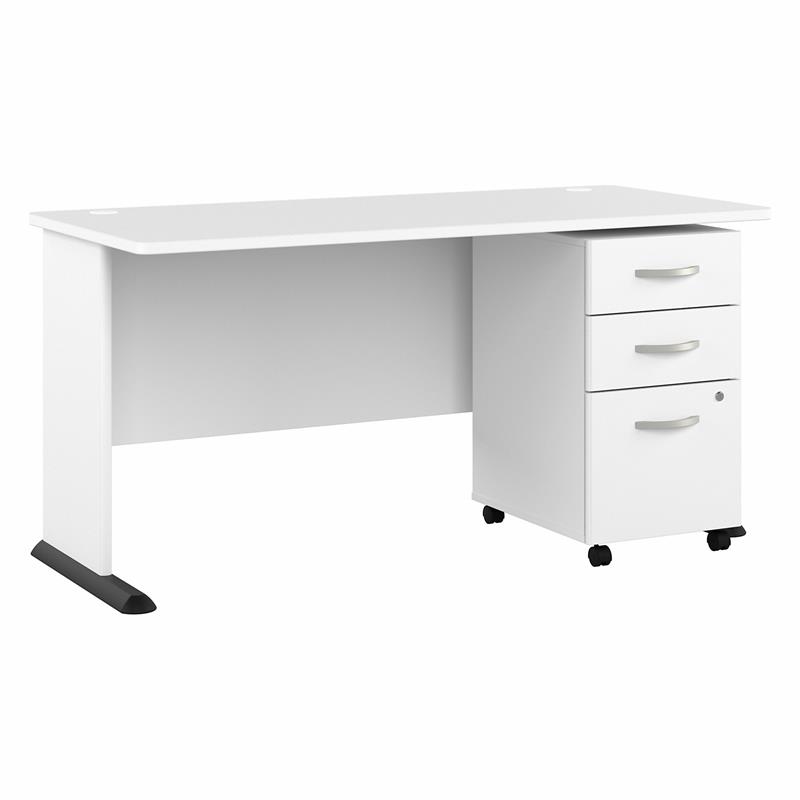 Studio A 60W Computer Desk with Drawers in White Engineered Wood