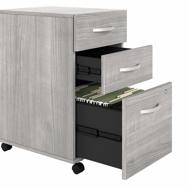 Studio A 83W Large Corner Desk with Drawers in Platinum Gray - Engineered Wood