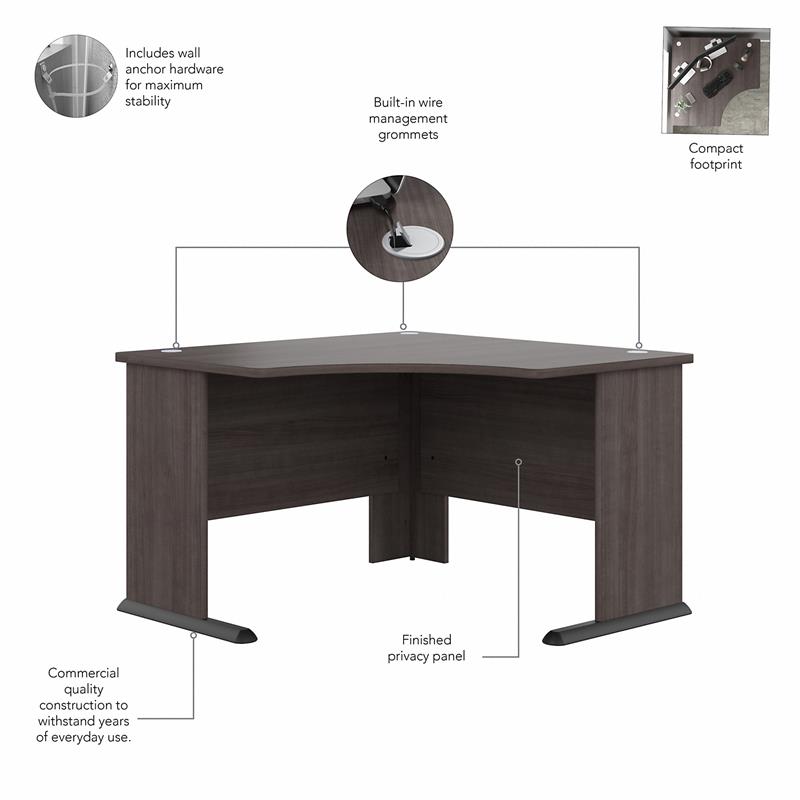 Studio A 83W Large Corner Desk with Drawers in Storm Gray - Engineered Wood