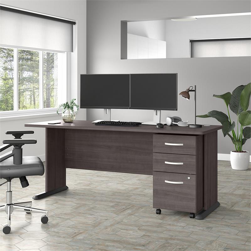 Studio A 72W Computer Desk with Drawers in Storm Gray - Engineered Wood