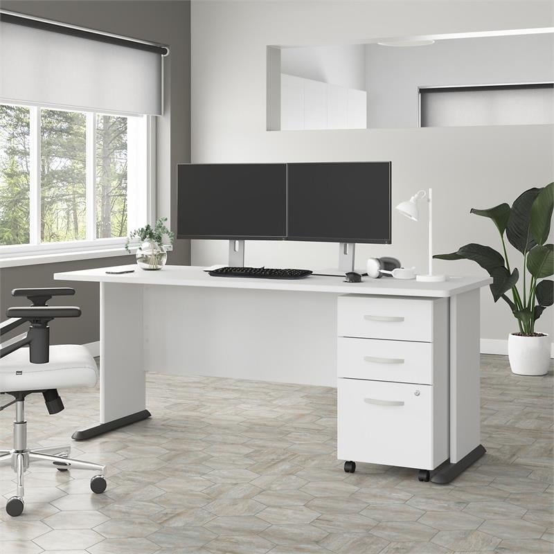 Studio A 72W Computer Desk with Drawers in White - Engineered Wood