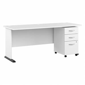Studio A 72W Computer Desk with Drawers in White - Engineered Wood