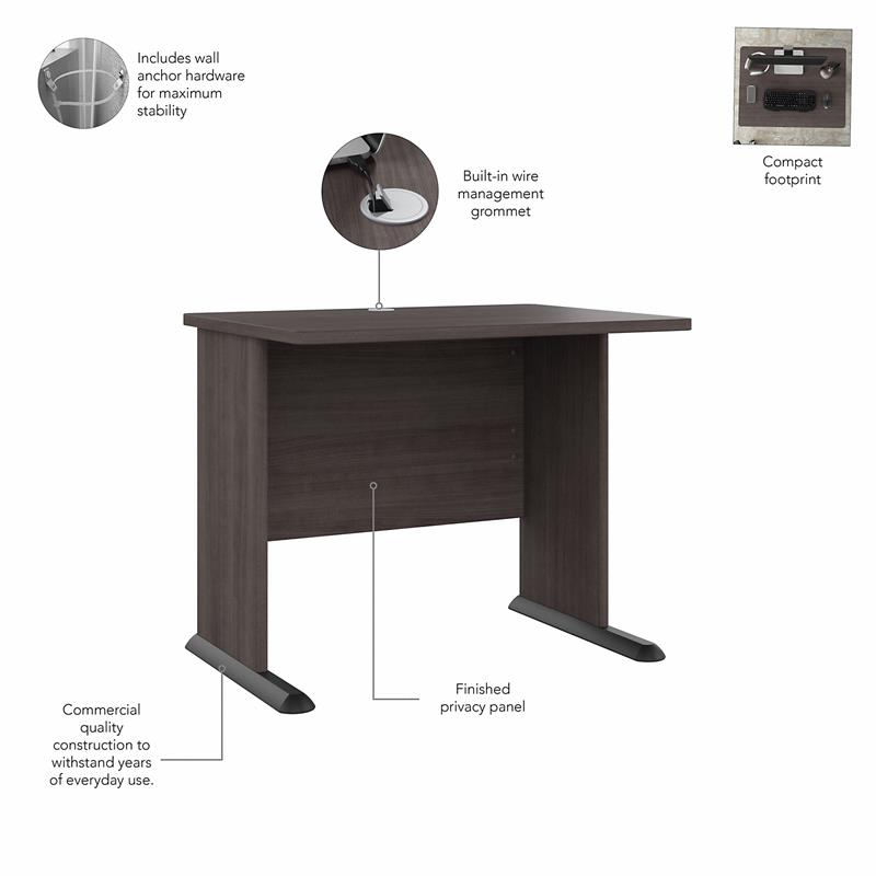 Studio A 36W Small Computer Desk with Drawers in Storm Gray - Engineered Wood
