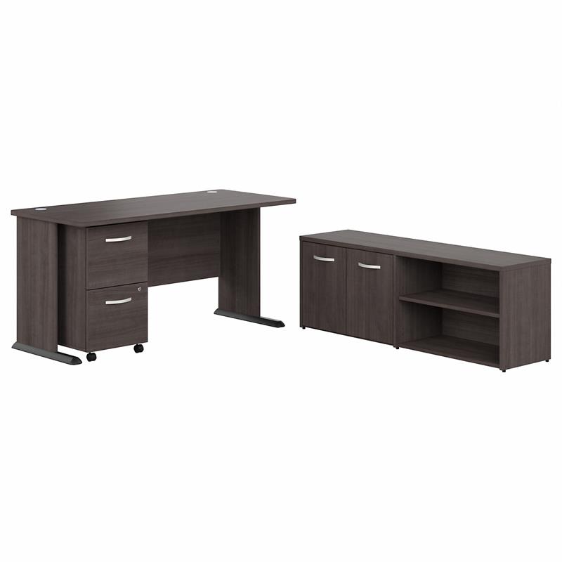 Bush Business Furniture Studio A Office Storage Cabinet with Drawers and Shelves Storm Gray