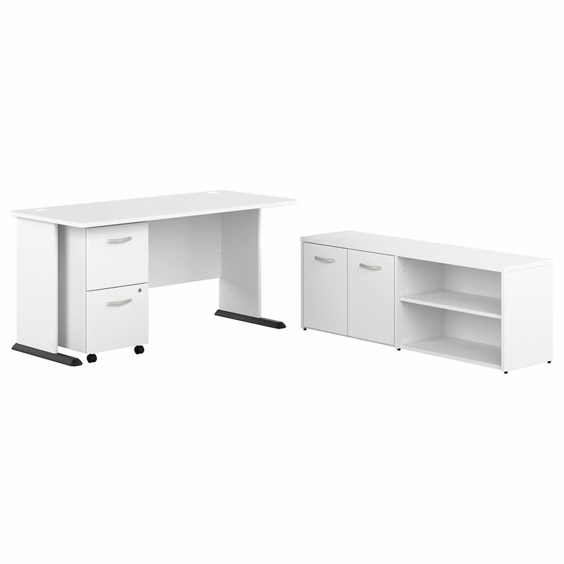 Studio A 60W Desk with Drawers and Storage in White - Engineered Wood