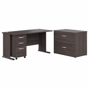 Studio A 60W Computer Desk with File Cabinets in Storm Gray - Engineered Wood