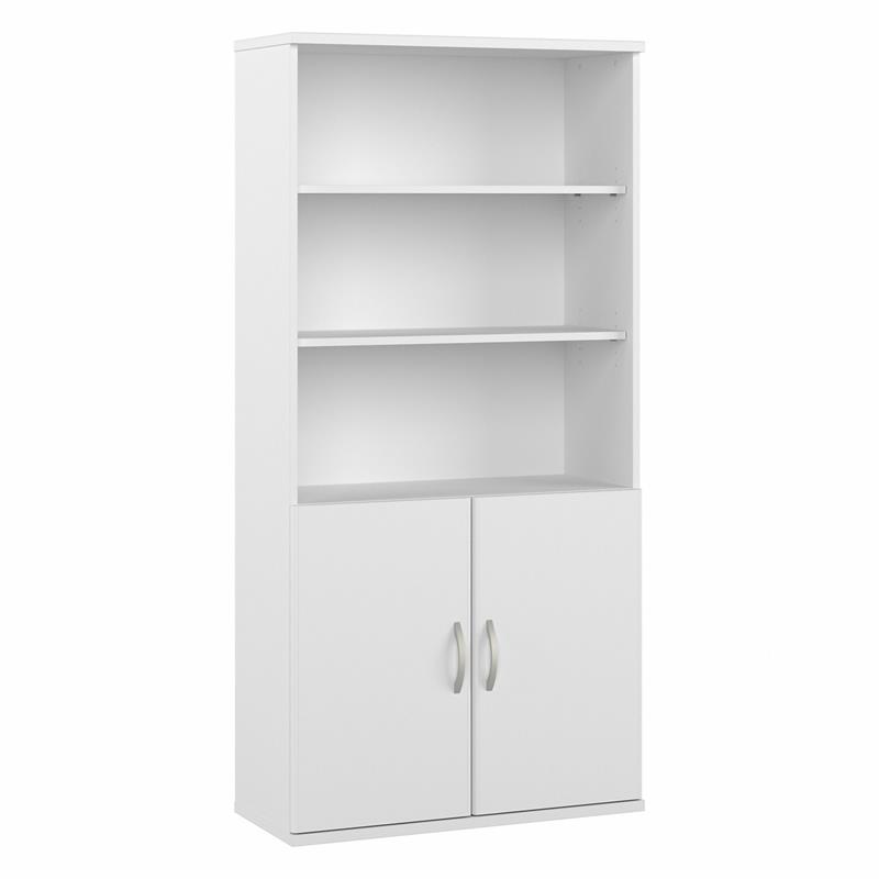 Studio A Tall 5 Shelf Bookcase with Doors in White Engineered Wood