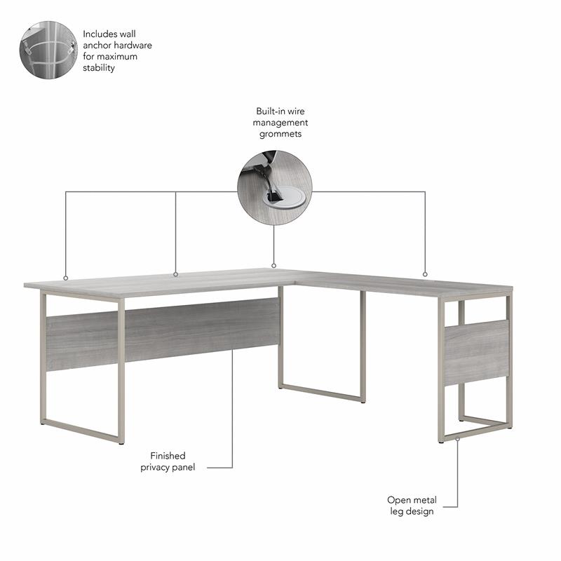 Hybrid 72W L Shaped Table Desk with Drawers in Platinum Gray - Engineered Wood