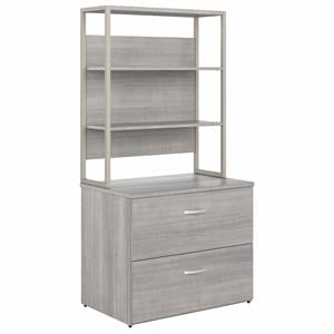 Hybrid Lateral File Cabinet with Shelves in Platinum Gray - Engineered Wood