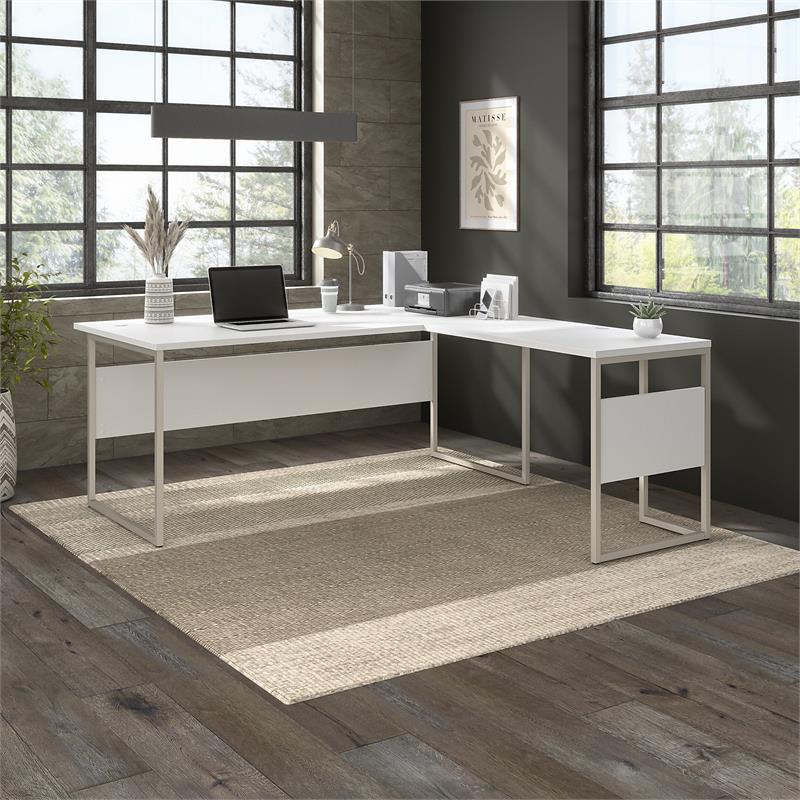 Hybrid 72W x 36D L Shaped Table Desk in White - Engineered Wood
