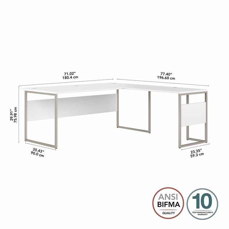 Hybrid 72W x 36D L Shaped Table Desk in White - Engineered Wood