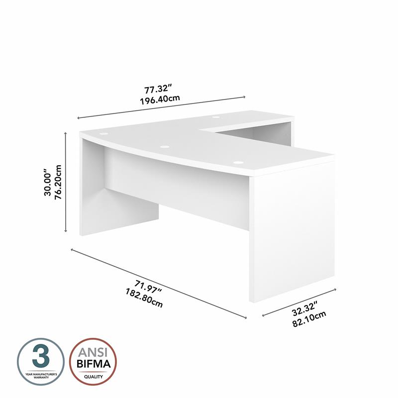 Echo 72W Bow Front L Shaped Desk in Pure White - Engineered Wood