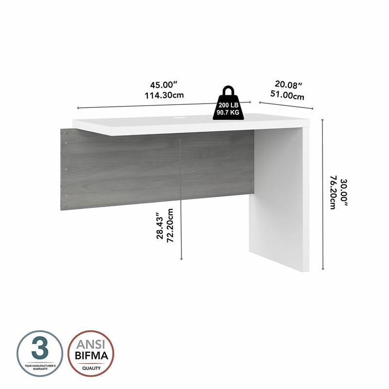 Echo 42W Desk Return/Bridge in Pure White and Modern Gray - Engineered Wood