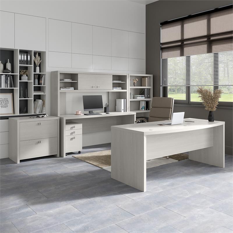 Echo 72W Desk and Credenza Set with Storage in Gray Sand - Engineered Wood