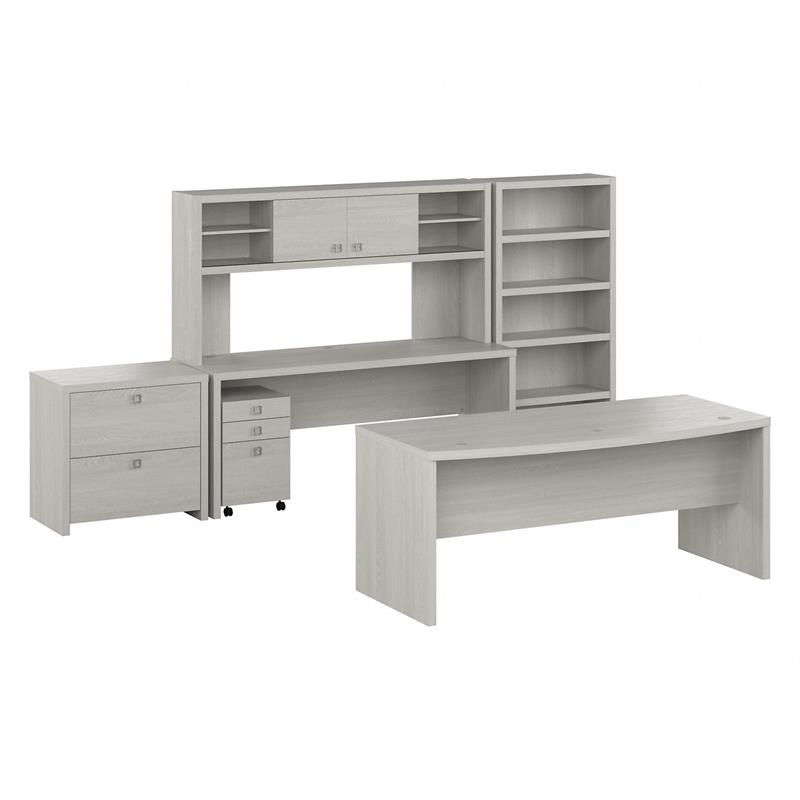 Echo 72W Desk and Credenza Set with Storage in Gray Sand - Engineered Wood