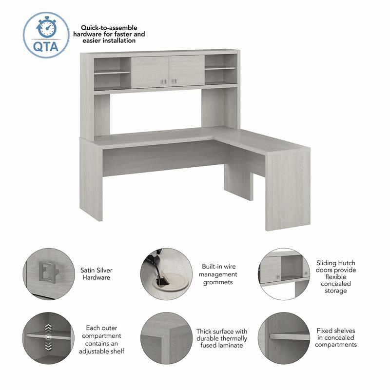 Echo 72W L Shaped Computer Desk with Hutch in Gray Sand - Engineered Wood