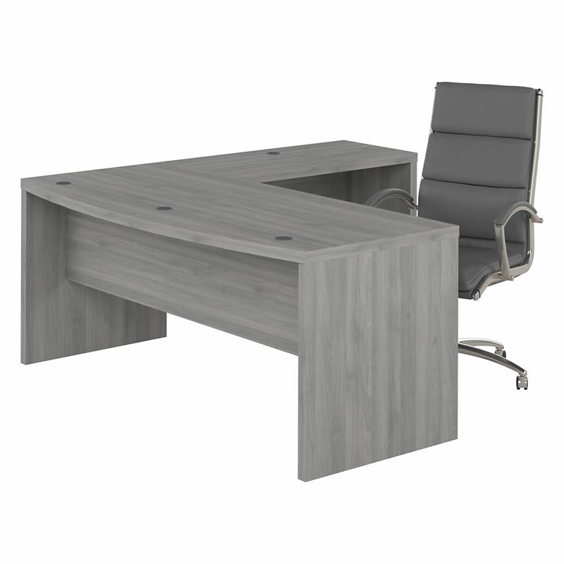 Echo 72W Bow Front L Shaped Desk and Chair Set in Modern Gray - Engineered Wood