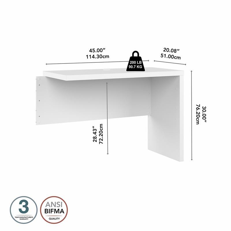 Echo 42W Desk Return/Bridge in Pure White - Engineered Wood