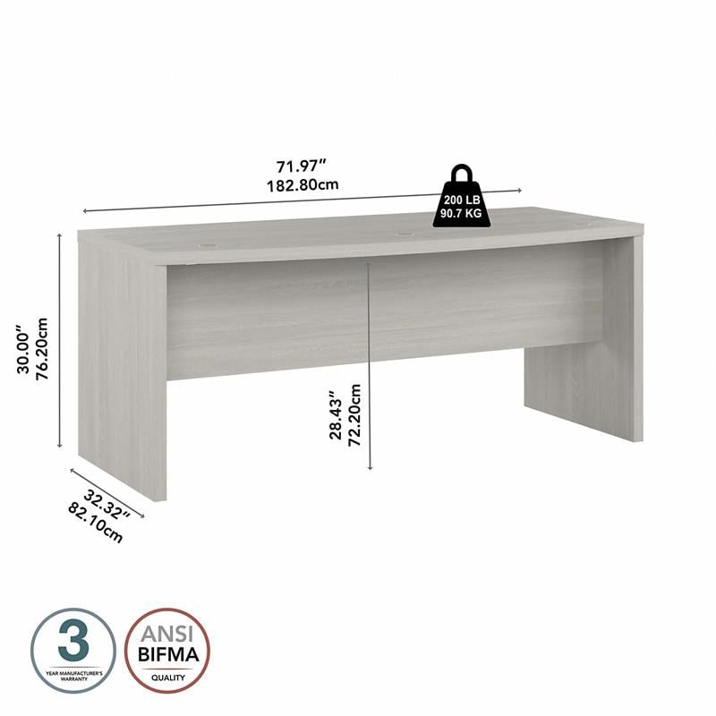 Echo 72W Bow Front Desk in Gray Sand - Engineered Wood