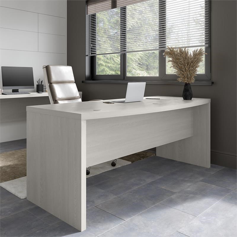 Echo 72W Bow Front Desk in Gray Sand - Engineered Wood