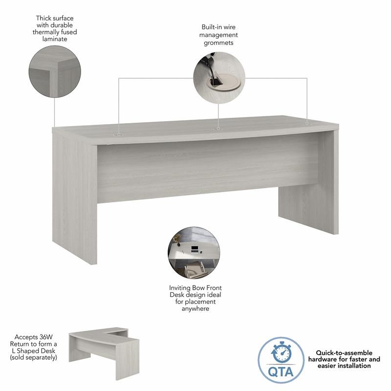 Echo 72W Bow Front Desk in Gray Sand - Engineered Wood