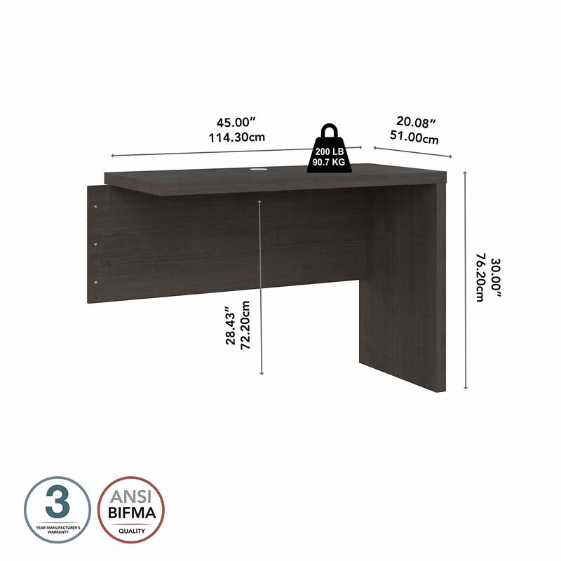 Echo 42W Desk Return/Bridge in Charcoal Maple - Engineered Wood