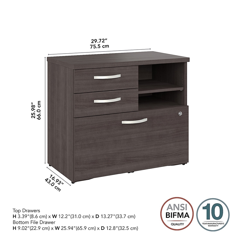 Studio A Office Storage Cabinet with Drawers in Storm Gray - Engineered Wood