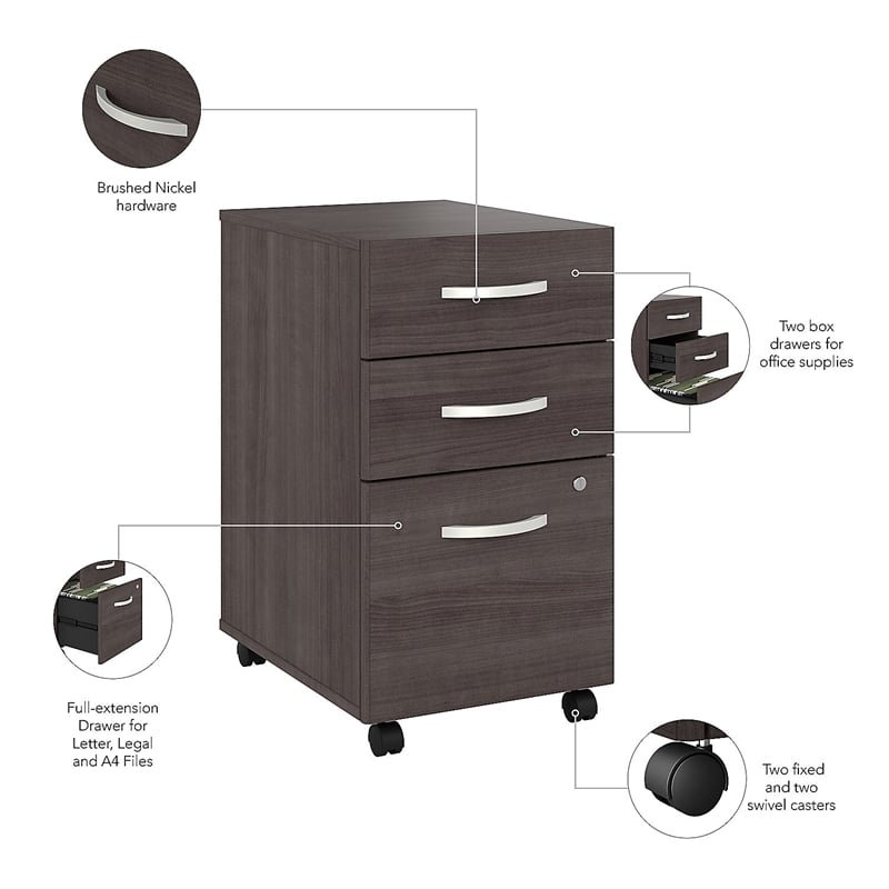 Studio A 3 Drawer Mobile File Cabinet in Storm Gray - Engineered Wood
