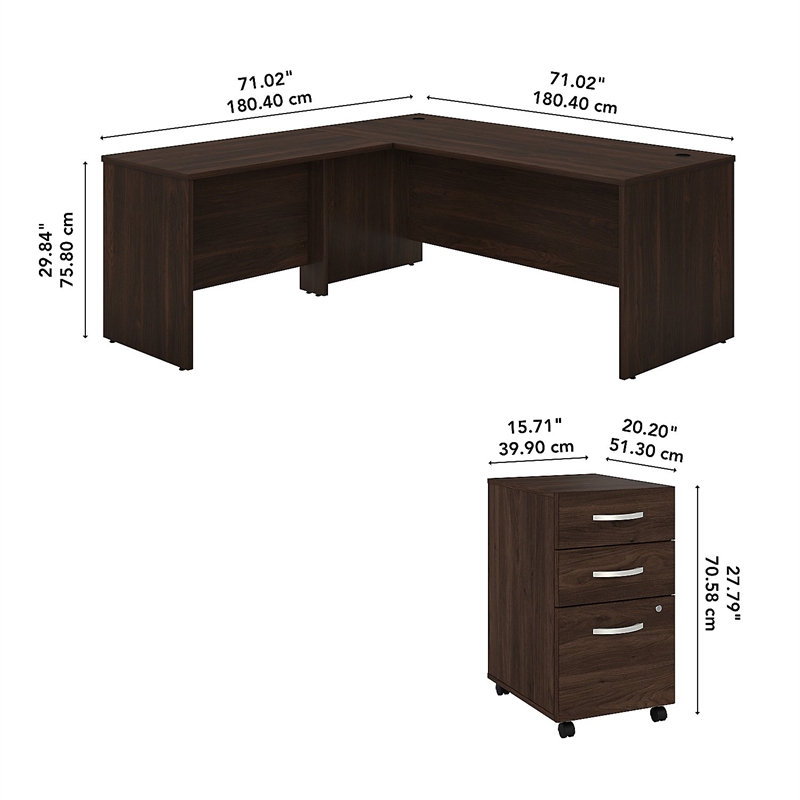 Studio C 72W x 30D L Shaped Desk with Drawers in Black Walnut - Engineered Wood