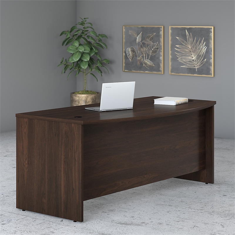 Studio C 72W x 36D Bow Front Desk in Black Walnut - Engineered Wood