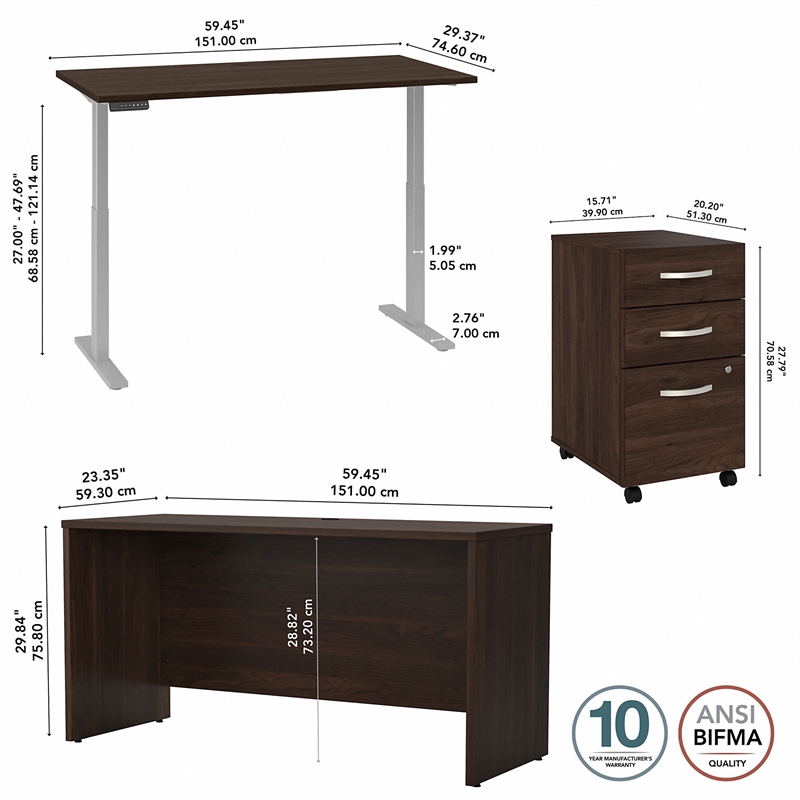Studio C 60W Adjustable Standing Desk Set in Black Walnut - Engineered Wood