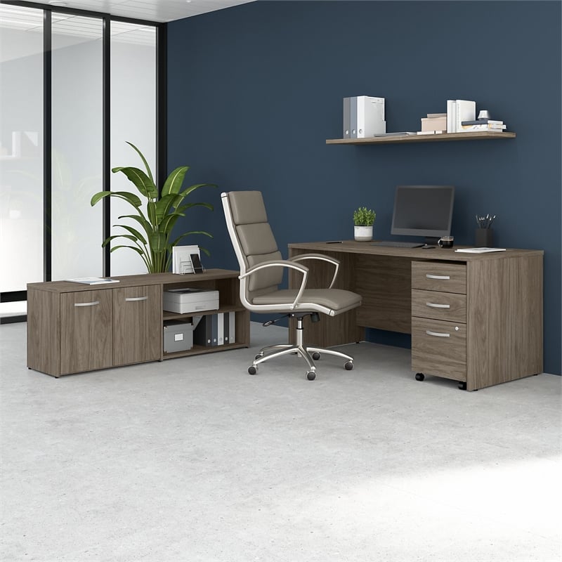 Studio C 60W Desk with Storage and Drawers in Modern Hickory - Engineered Wood