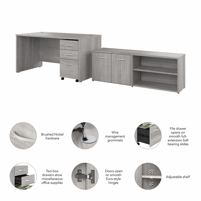Studio C 60W Desk with Storage and Drawers in Platinum Gray - Engineered Wood