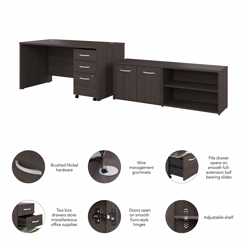 Studio C 60W Desk with Storage and Drawers in Storm Gray - Engineered Wood