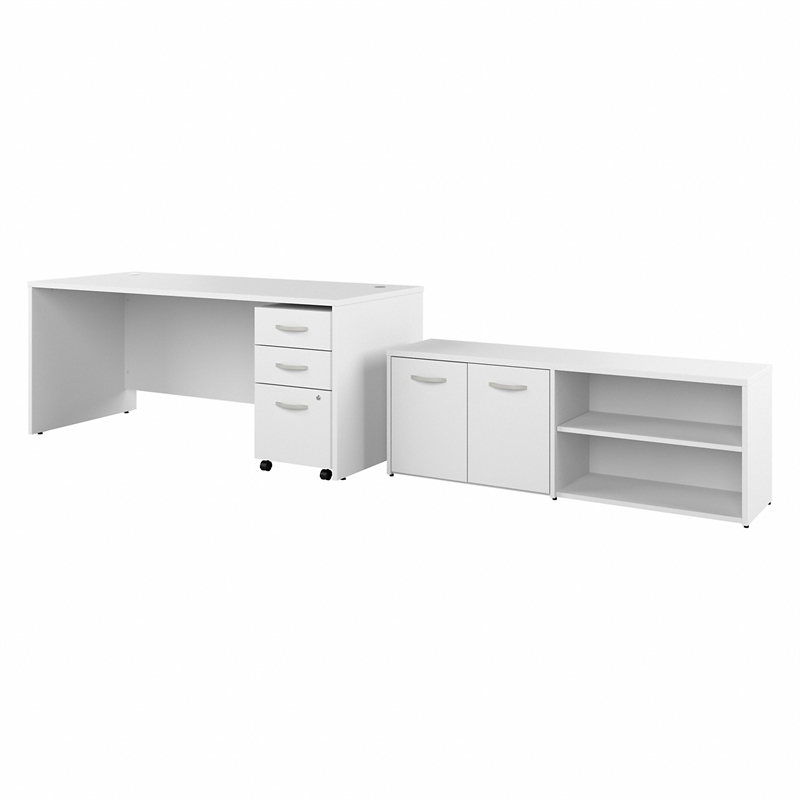 Studio C 72W Desk with Storage and Drawers in White Engineered Wood