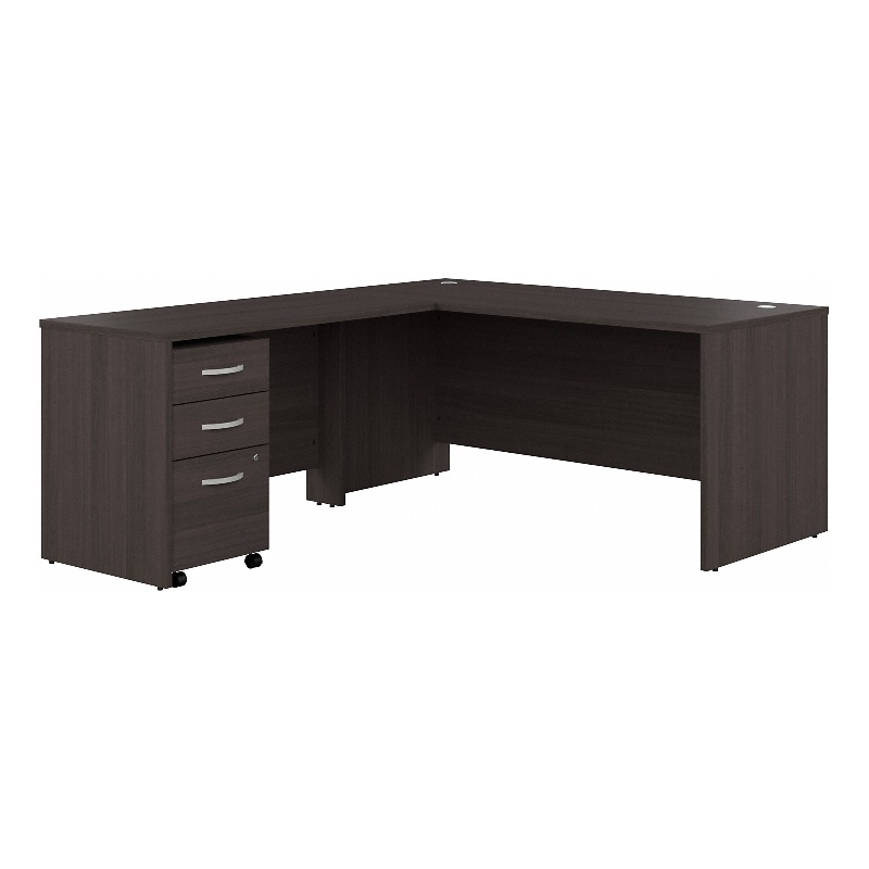 Studio C 66W x 30D LShaped Desk with Drawers in Storm Gray Engineered Wood Cymax Business