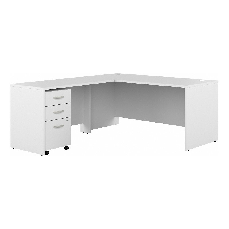 Studio C 66W x 30D LShaped Desk with Drawers in White Engineered Wood