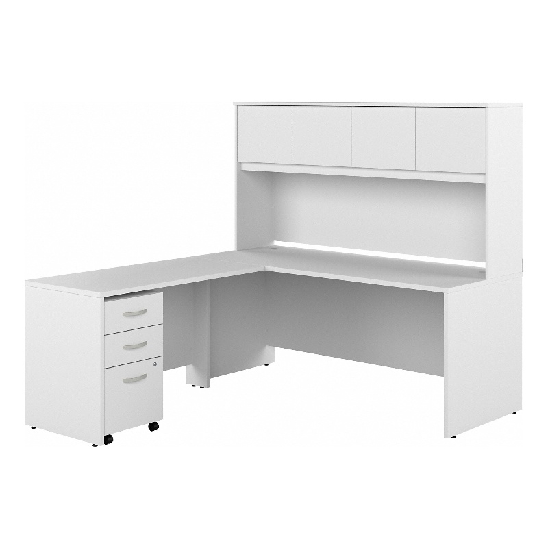 Studio C 72W L-Shaped Desk with Hutch & Drawers in White - Engineered ...