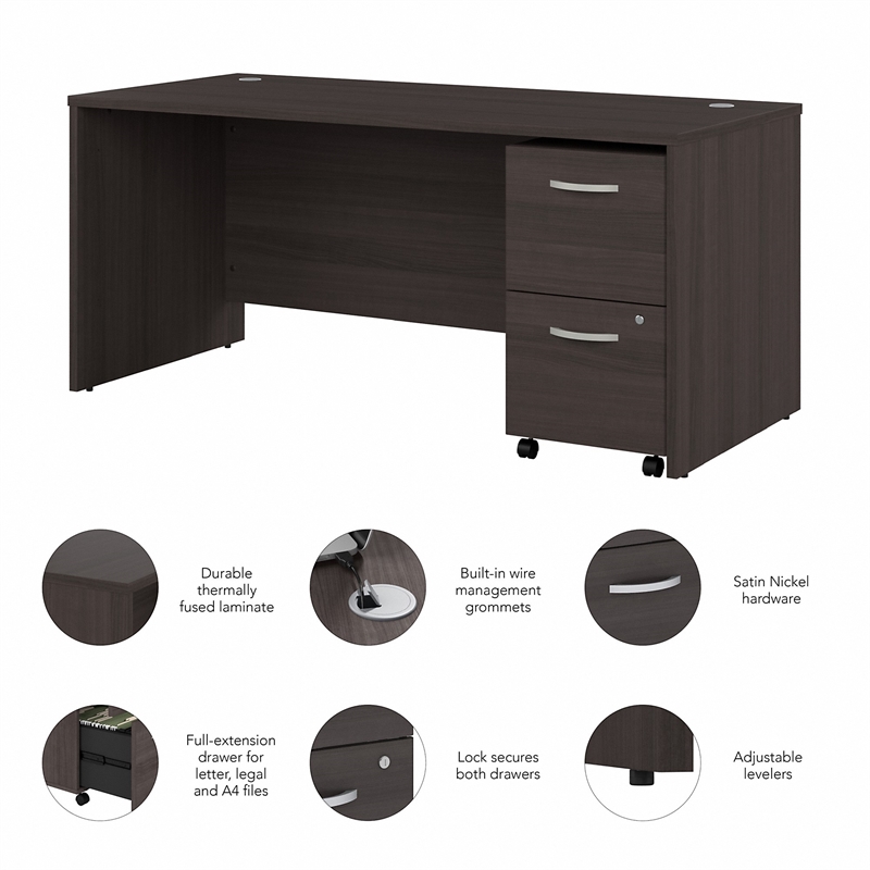 Studio C 66W Office Desk and Mobile File Cabinet in Storm Gray - Engineered Wood