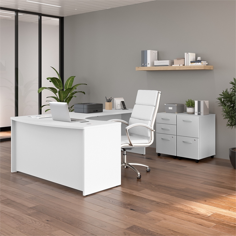 Studio C 60W Right Hand L-Bow Desk with Drawers in White - Engineered Wood