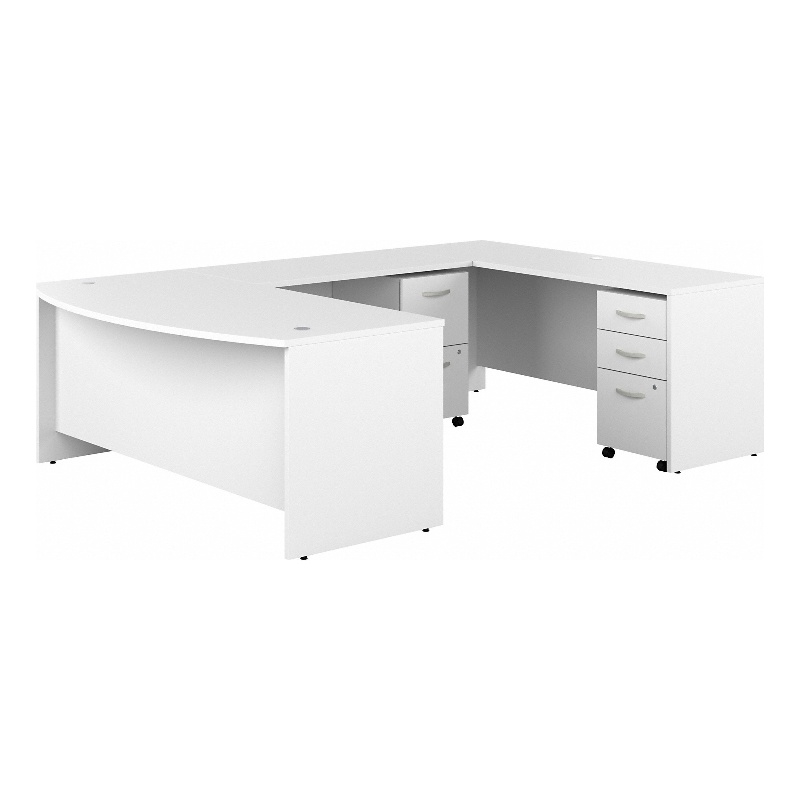 Studio C 72W U Shaped Desk with File Cabinets in White - Engineered Wood