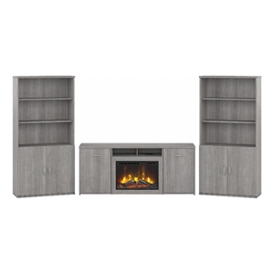 Studio C Bookcase Set with Fireplace TV Stand in Platinum Gray - Engineered Wood